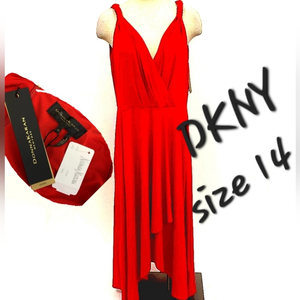 BnWT Donna Karan New York Red High Low Cocktail Sundress Size 14 - Picture 7 of 7